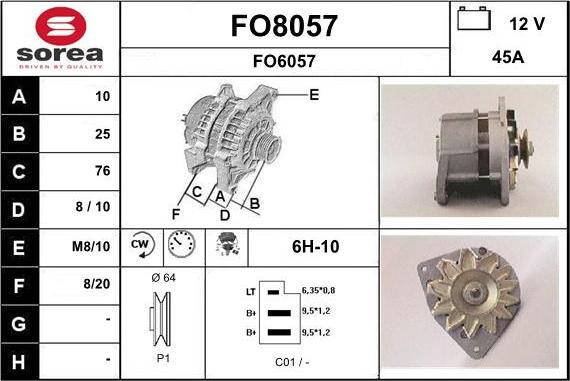 SNRA FO8057 - Alternator autospares.lv