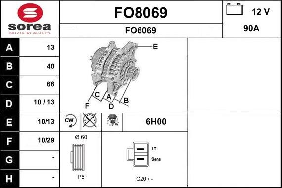 SNRA FO8069 - Alternator autospares.lv