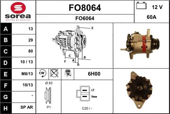 SNRA FO8064 - Alternator autospares.lv