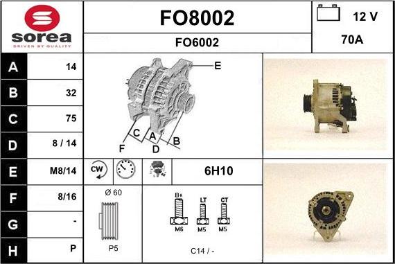 SNRA FO8002 - Alternator autospares.lv