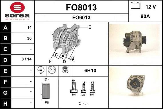 SNRA FO8013 - Alternator autospares.lv