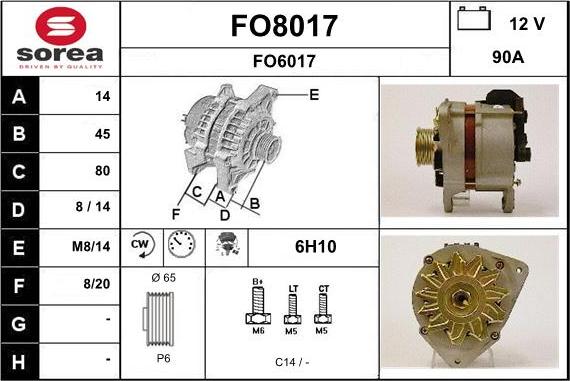 SNRA FO8017 - Alternator autospares.lv