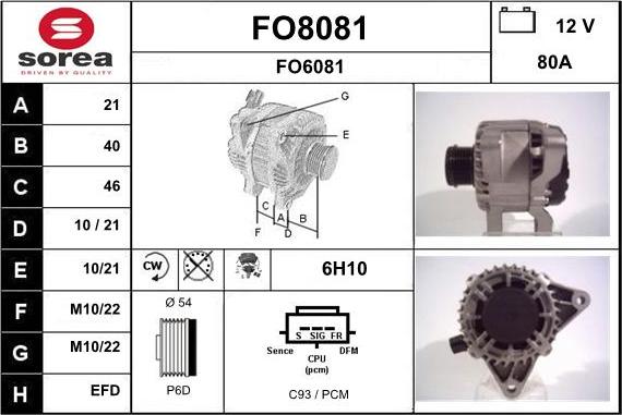SNRA FO8081 - Alternator autospares.lv