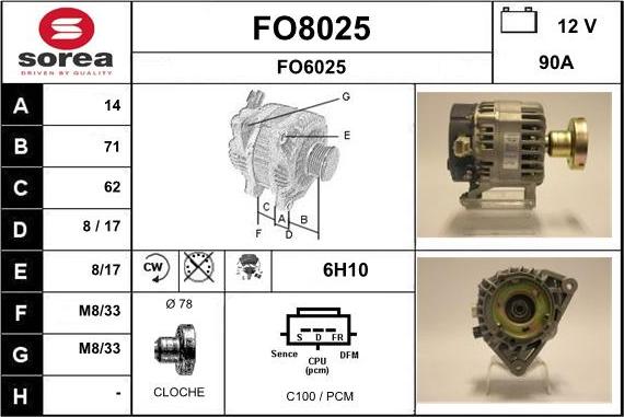SNRA FO8025 - Alternator autospares.lv