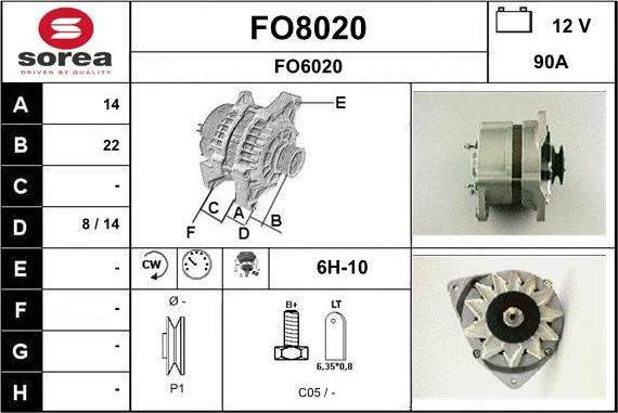 SNRA FO8020 - Alternator autospares.lv