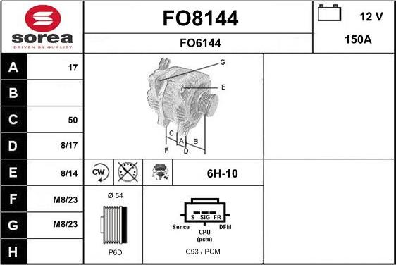 SNRA FO8144 - Alternator autospares.lv