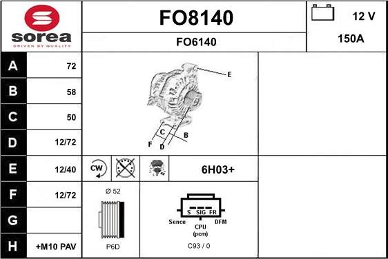 SNRA FO8140 - Alternator autospares.lv