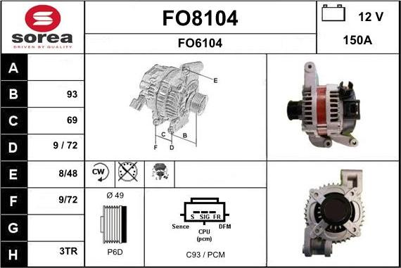 SNRA FO8104 - Alternator autospares.lv