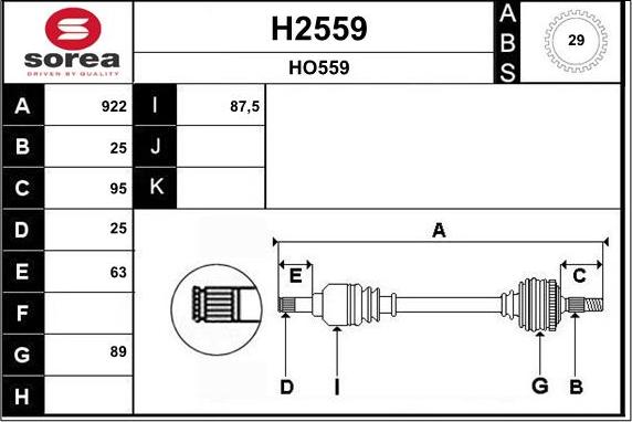 SNRA H2559 - Drive Shaft autospares.lv