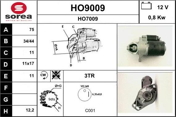 SNRA HO9009 - Starter autospares.lv