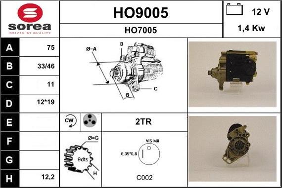 SNRA HO9005 - Starter autospares.lv