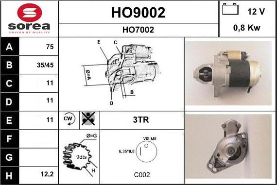 SNRA HO9002 - Starter autospares.lv