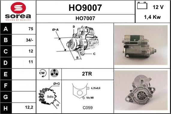 SNRA HO9007 - Starter autospares.lv