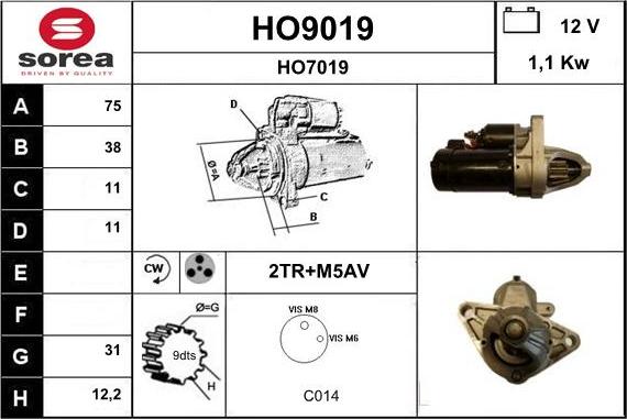 SNRA HO9019 - Starter autospares.lv