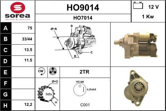 SNRA HO9014 - Starter autospares.lv