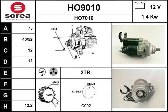 SNRA HO9010 - Starter autospares.lv