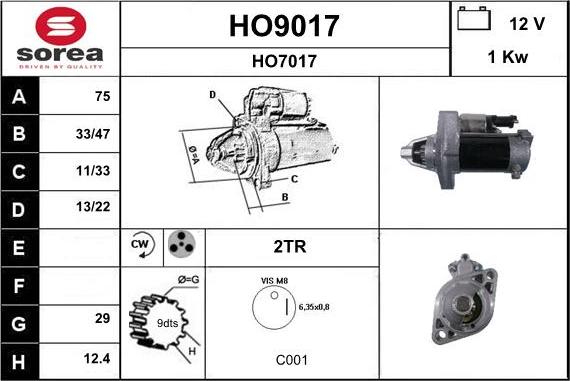 SNRA HO9017 - Starter autospares.lv