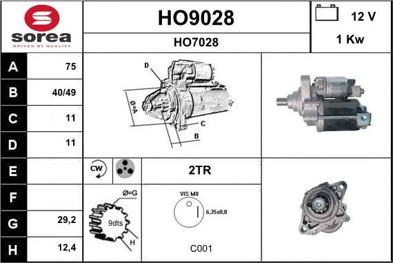 SNRA HO9028 - Starter autospares.lv