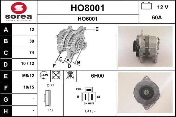 SNRA HO8001 - Alternator autospares.lv