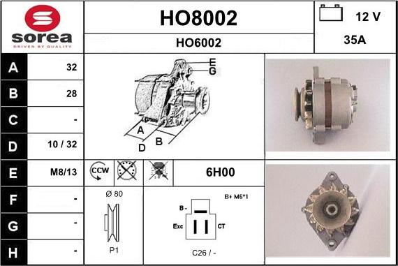 SNRA HO8002 - Alternator autospares.lv