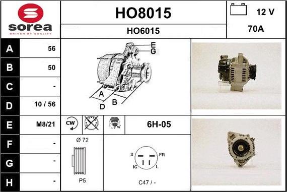 SNRA HO8015 - Alternator autospares.lv