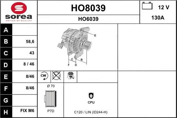 SNRA HO8039 - Alternator autospares.lv