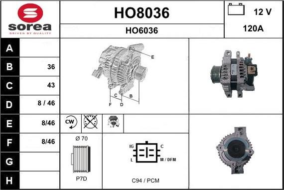 SNRA HO8036 - Alternator autospares.lv