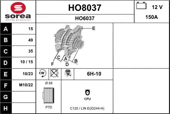 SNRA HO8037 - Alternator autospares.lv