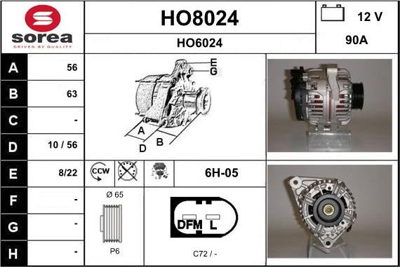 SNRA HO8024 - Alternator autospares.lv