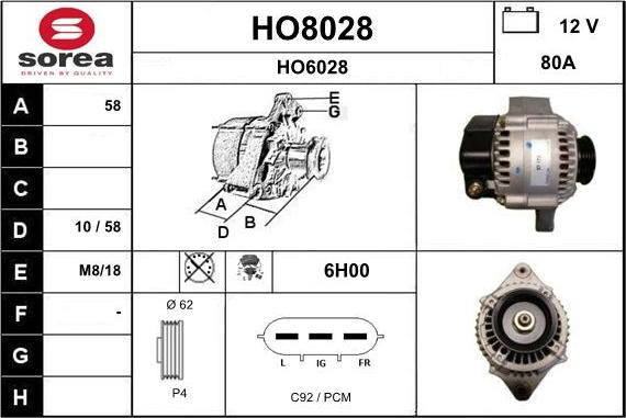 SNRA HO8028 - Alternator autospares.lv