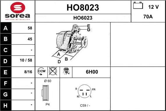 SNRA HO8023 - Alternator autospares.lv