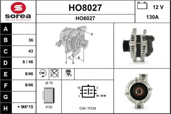 SNRA HO8027 - Alternator autospares.lv