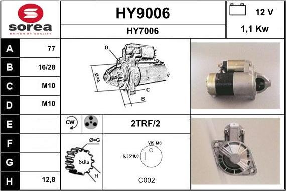 SNRA HY9006 - Starter autospares.lv