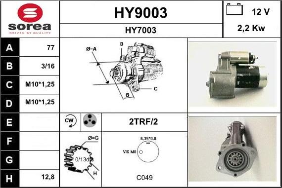 SNRA HY9003 - Starter autospares.lv