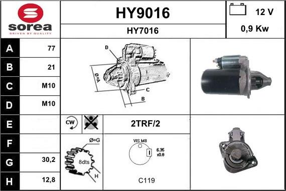 SNRA HY9016 - Starter autospares.lv