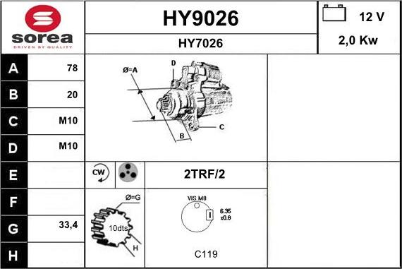 SNRA HY9026 - Starter autospares.lv