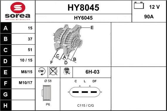 SNRA HY8045 - Alternator autospares.lv