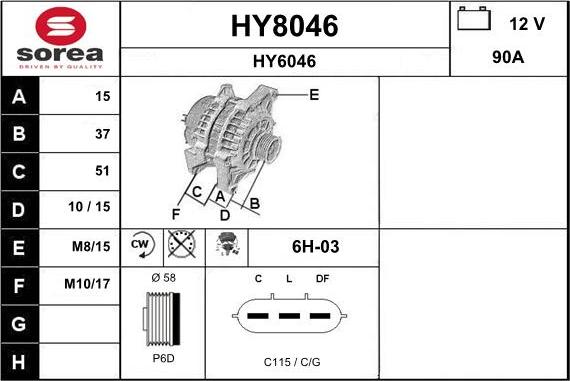 SNRA HY8046 - Alternator autospares.lv