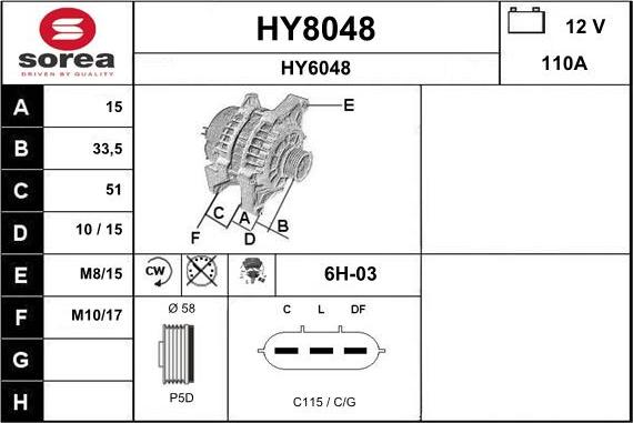 SNRA HY8048 - Alternator autospares.lv