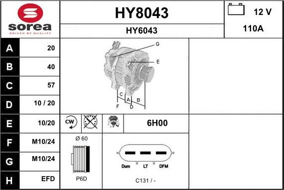 SNRA HY8043 - Alternator autospares.lv