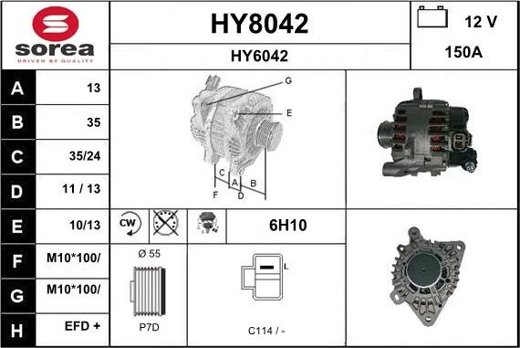 SNRA HY8042 - Alternator autospares.lv