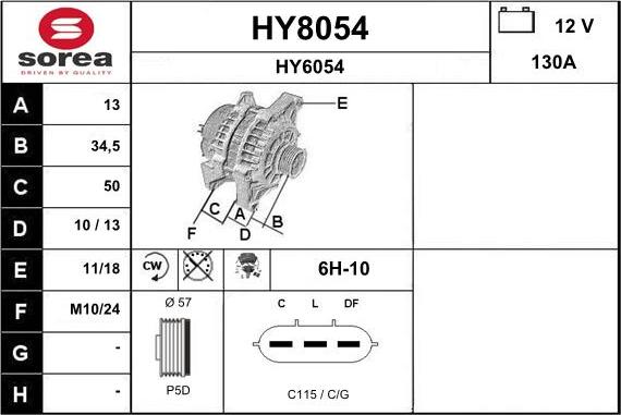 SNRA HY8054 - Alternator autospares.lv