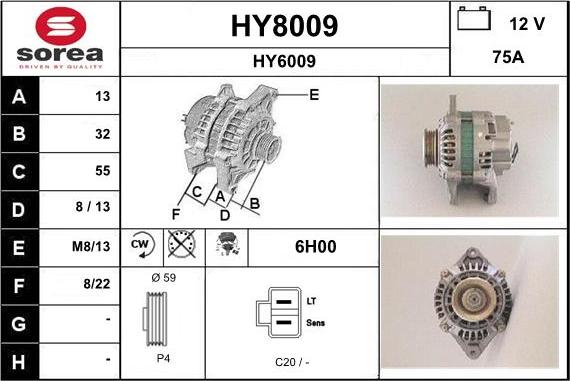 SNRA HY8009 - Alternator autospares.lv
