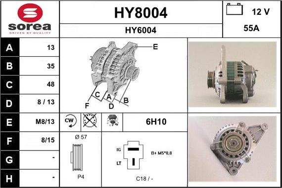 SNRA HY8004 - Alternator autospares.lv