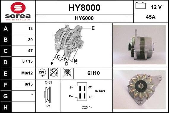 SNRA HY8000 - Alternator autospares.lv