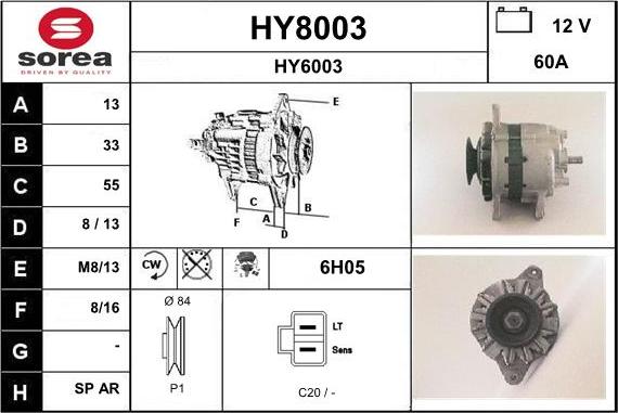 SNRA HY8003 - Alternator autospares.lv