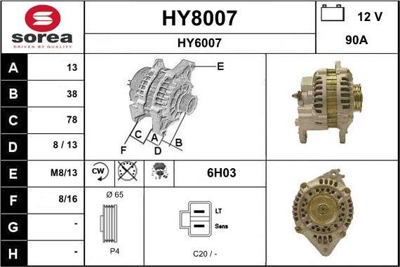 SNRA HY8007 - Alternator autospares.lv