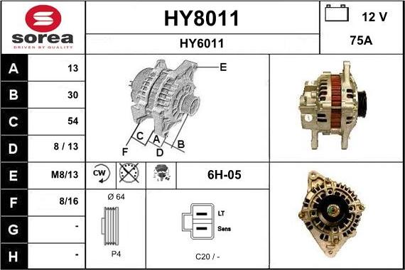 SNRA HY8011 - Alternator autospares.lv