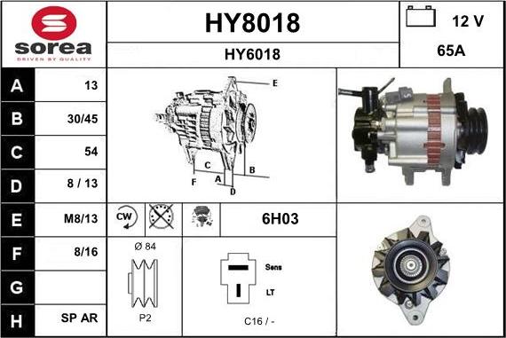 SNRA HY8018 - Alternator autospares.lv