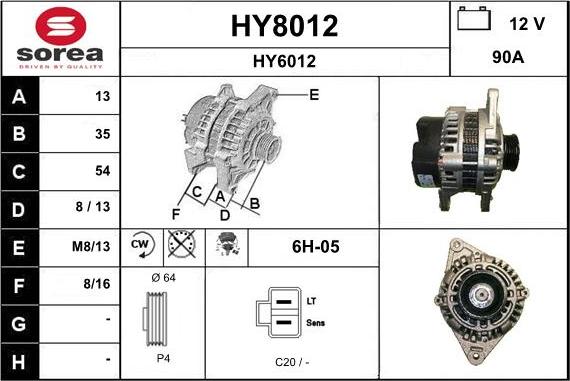 SNRA HY8012 - Alternator autospares.lv